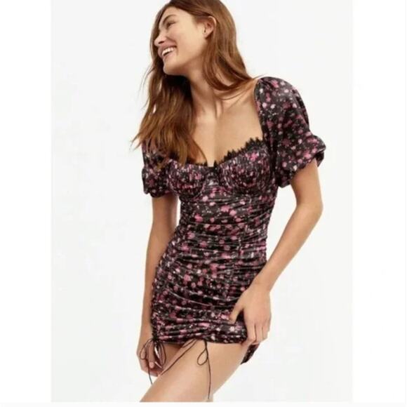 For Love & Lemons Melrose Black Floral Mini Dress L Coquette Sexy Valentines LBD - Picture 16 of 16